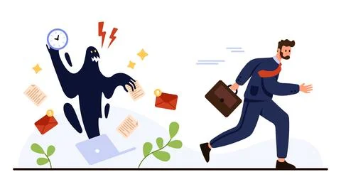 Stressed Employee Running From Office Tasks 스톡 일러스트