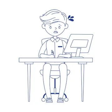 Stressed employee working with computer in desk isolated design Stock Illustration