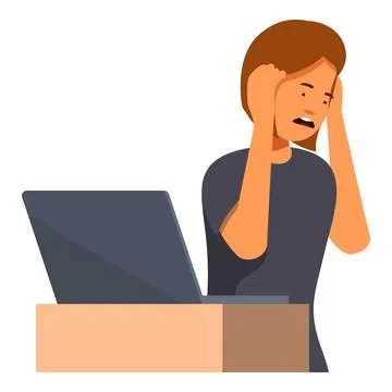 Stressed freelancer working on laptop having headache and feeling frustrated Stock Illustration