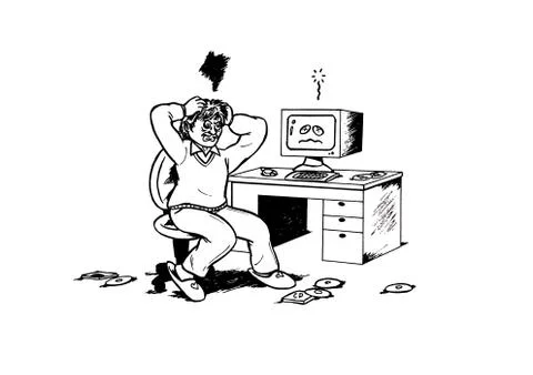 Stressed Man and Computer Stock Illustration