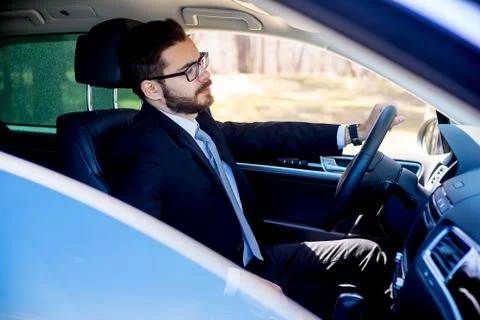 Stressed man in a car Stock Photos