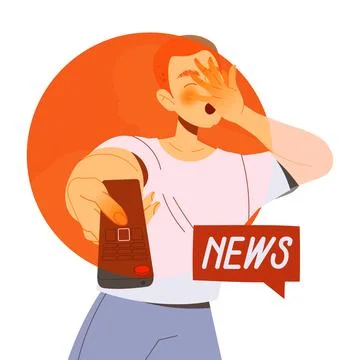 Stressed Man Character Scared with Bad News from TV Feeling Fearful Vector Stock Illustration