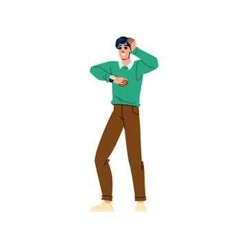 Stressed man checking time being late for appointment Stock Illustration