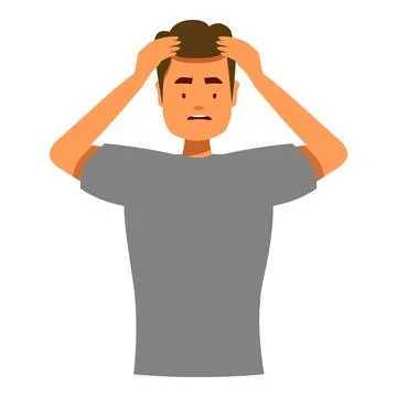 Stressed man holding head with hands, frustration and despair concept Stock Illustration