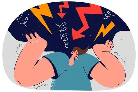 Stressed man overwhelmed with overthinking イラスト素材