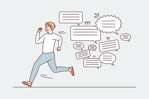 Stressed man running form message notifications Stock Illustration