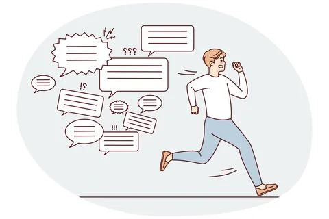 Stressed man running form message notifications Stock Illustration