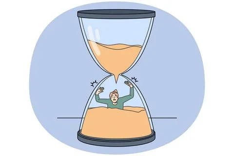 Stressed man sinking in hourglass Illustrazione stock