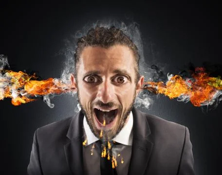 Stressed man spits fire Stock Illustration
