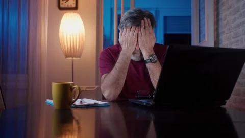 Stressed man suffer from headache bad vision sight problem Stock Footage 270179482