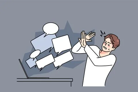 Stressed man suffer from negative comments on internet Stock Illustration