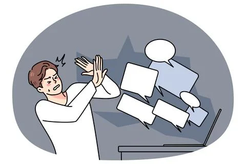 Stressed man suffer from negative comments on internet Stock Illustration
