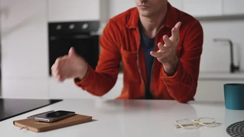 Stressed man texting on phone at home, receiving bad news, relationship problems Stock Footage 337907857