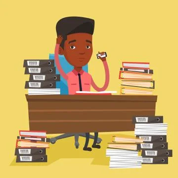 Stressed man working in office vector illustration Illustrazione stock