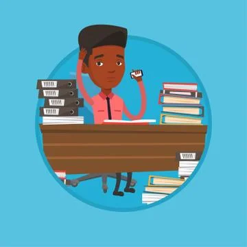 Stressed man working in office vector illustration Stock Illustration