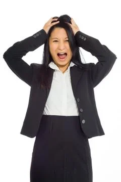 Stressed model pulling hairs Stock Photos