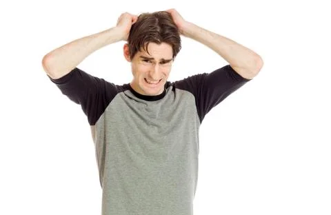 Stressed model pulling hairs Stock Photos