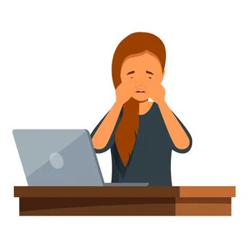 Stressed office worker covering face while working on laptop 库存插图