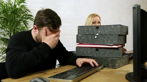 Stressed office worker data administrator has breakdown at high workload Stock Footage 47817277