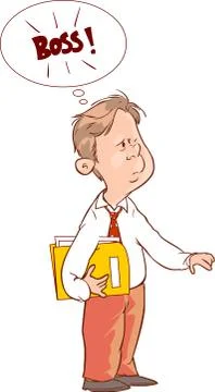 Stressed office worker with document folder. Cartoon illustration isolated on Stock Illustration