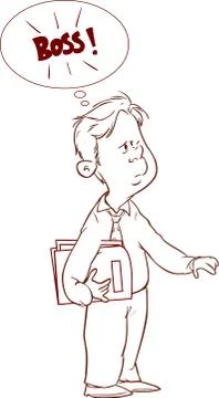 Stressed office worker with document folder. Cartoon illustration isolated on Illustrazione stock