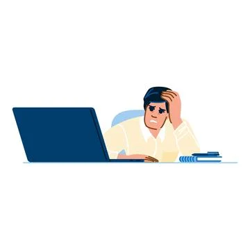 Stressed office worker feeling frustrated at work using laptop 스톡 일러스트
