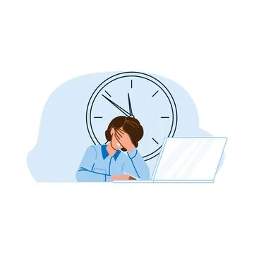Stressed office worker feeling tired and exhausted at workplace Stock Illustration