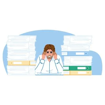 Stressed office worker having headache from work overload Stock Illustration