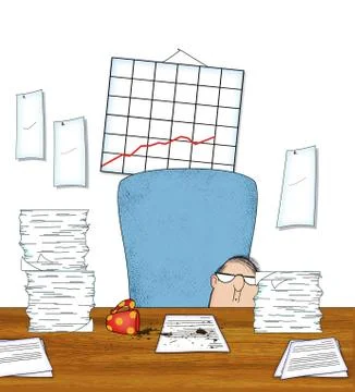 Stressed Office Worker With Piles of Paperwork Stock Illustration