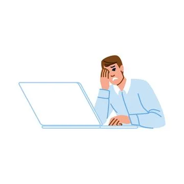 Stressed office worker suffering from headache at laptop Stock Illustration