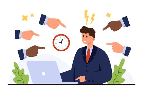Stressed Office Worker Under Pressure at Desk Illustration