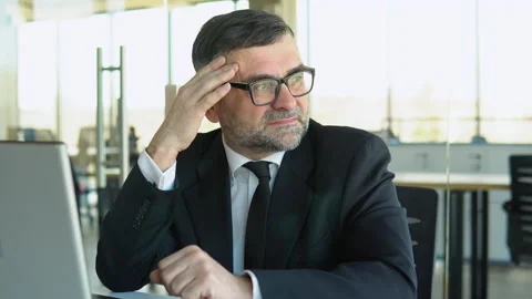 Stressed old man suffering from muscles tension, having painful head feelings Stock Footage 236660592
