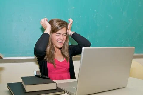 Stressed out student studying Stock Photos