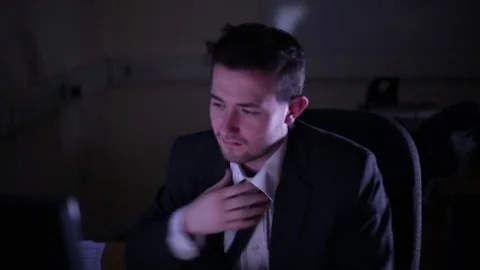 Stressed Out Worker Takes Off Tie Video stock 72033118