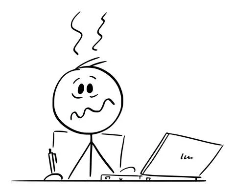 Stressed Overworked Person or Man Sitting Behind Desk Working in Office on Stock Illustration