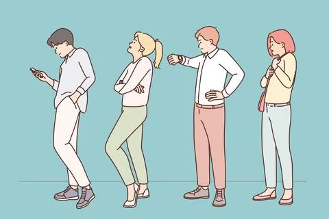 Stressed people wait in queue Stock Illustration