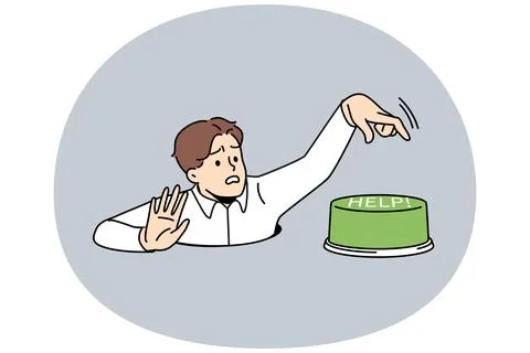 Stressed person press help button Stock Illustration