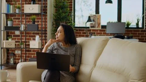 Stressed remote worker looking for creative ideas for project, overthinking 스톡 사진