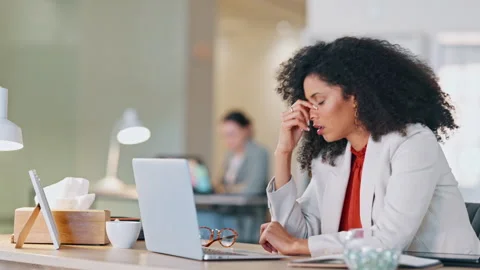 Stressed software analyst typing on laptop with headache and making a mistake Stock Footage 255098200