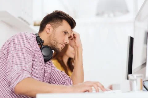 Stressed software developer at office Stock Photos