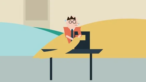 Stressed Tailor Sewing Endless Fabric Mountain 2D Animation Stock Footage 340866983