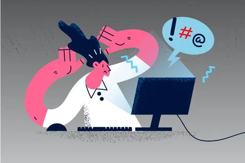 Stressed woman frustrated with problem on computer Stock Illustration