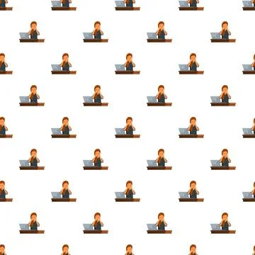 Stressed worker experiencing burnout at computer workstation seamless pattern Stock Illustration