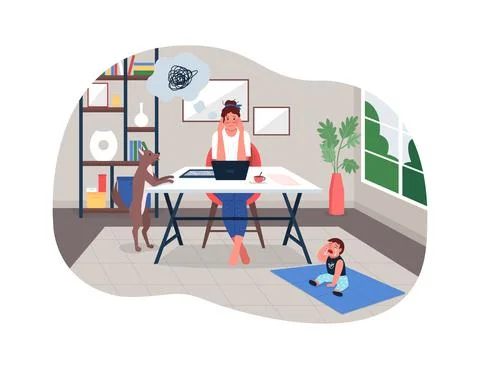 Stressed working mother 2D vector web banner, poster Stock Illustration