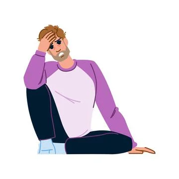 Stressed young man sitting on floor holding head with hand Stock Illustration