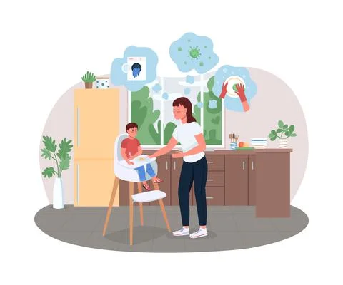 Stressed young mother 2D vector web banner, poster Stock Illustration