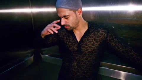 Stressful man standing in elevator into deep frustration Video stock 302072754