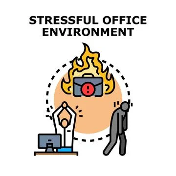 Stressful office environment creating burnout and overwork problems Illustrazione stock