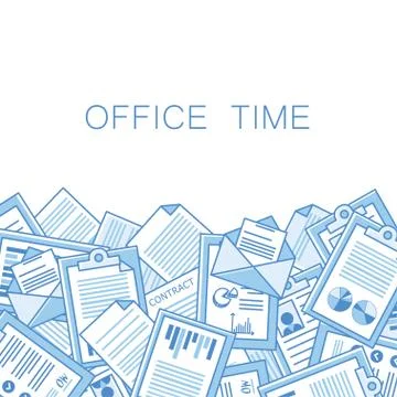 Stressful in office with too many stack of papers, overload of works. Illustrazione stock