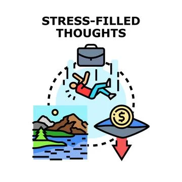 Stressful thoughts causing financial and burnout problems Stock Illustration